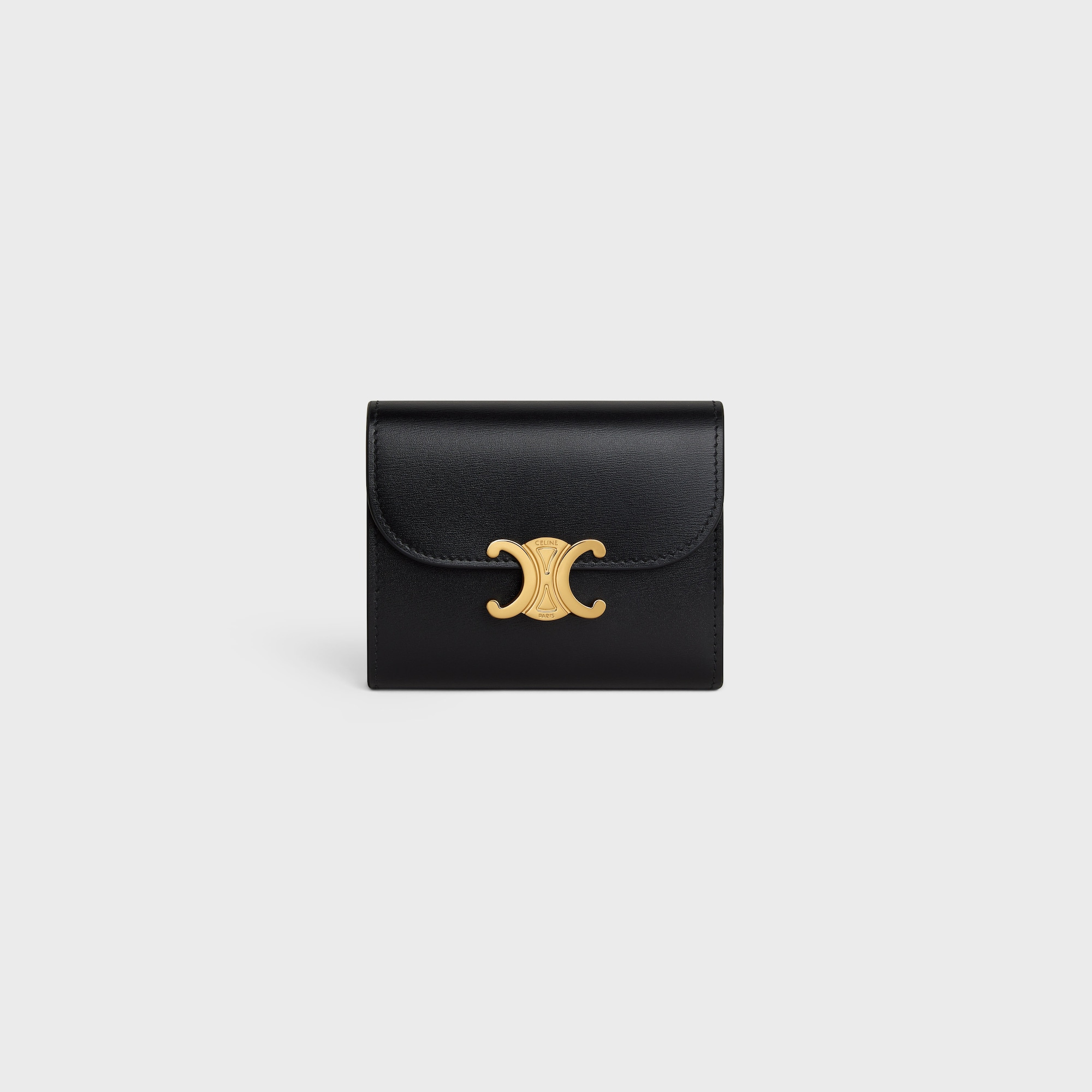 SMALL FLAP WALLER TRIOMPHE IN SHINY CALFSKIN BLACK - Image 1